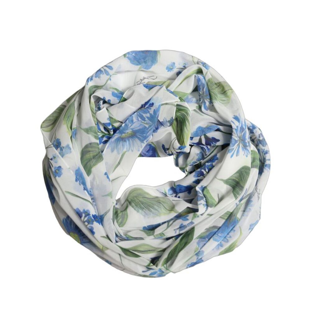 Dolce & Gabbana White Blue Floral Square Foulard Women's Scarf